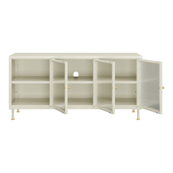 Comoda TV Lindau 120x40x59 cm cu 3 usi crem deschis [en.casa]