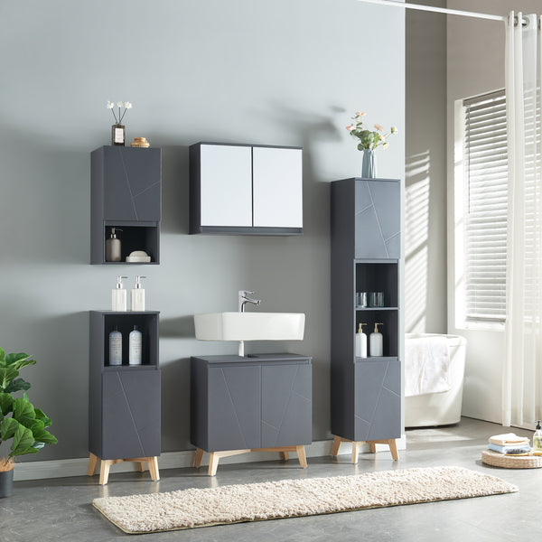 Dulap baie inalt Overath 160x30x30cm gri [en.casa]