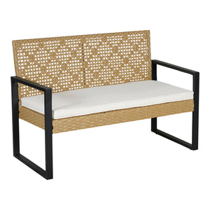 Set mobilier gradina 4 piese Calciano 1 masa 1 banca 2 scaune efect ratan bej [casa.pro]
