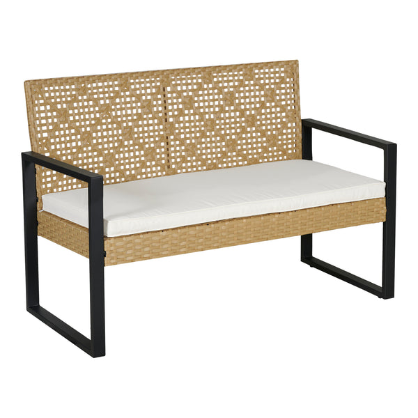 Set mobilier gradina 4 piese Calciano 1 masa 1 banca 2 scaune efect ratan bej [casa.pro]
