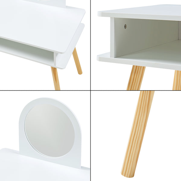 Set masa toaleta cu oglinda si scaun pentru copii Ovanåker natur alb [en.casa]