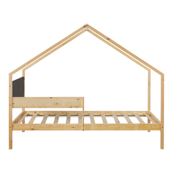 Pat casuta copii cu pat extensibil si 2 saltele Sodankylä 200x90cm natur negru [en.casa]