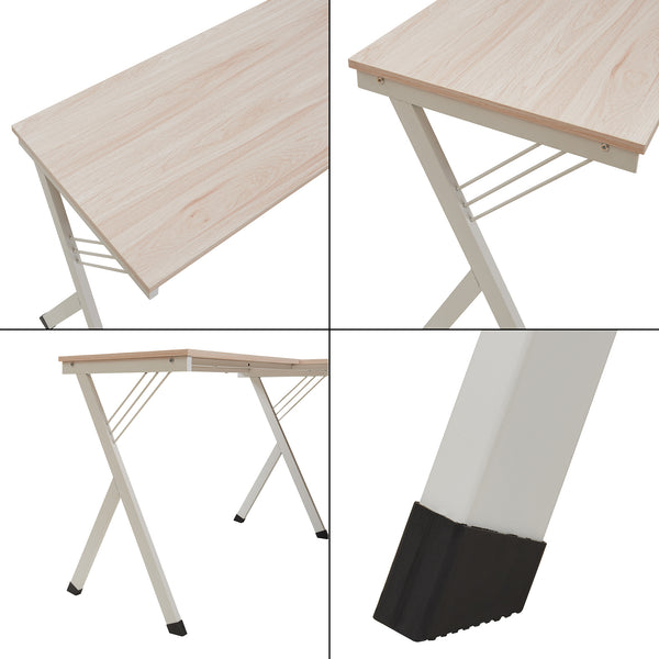 Birou cu suport PC Tarielarg 158x120x75 cm alb/efect lemn stejar [en.casa]