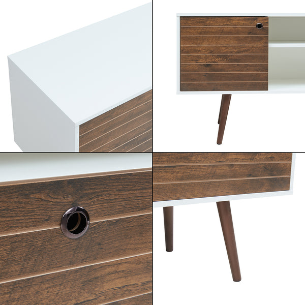 Comoda TV cu usa si sertar Vare 165x40x65 cm alb/efect nuc [en.casa]