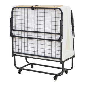 Pat pliabil cu saltea Lustendi 200x90 cm otel negru [en.casa]
