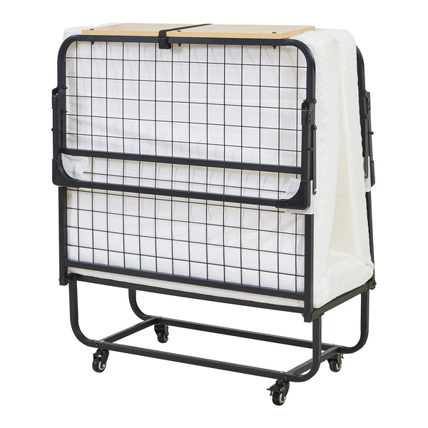 Pat pliabil cu saltea Lustendi 200x90 cm otel negru [en.casa]