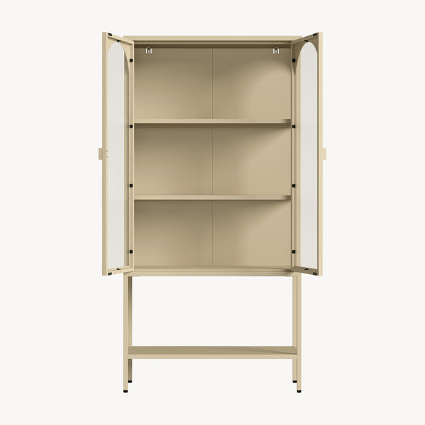 Vitrina cu 2 usi si raft Klippestad 160x80x35 cm camel [en.casa]