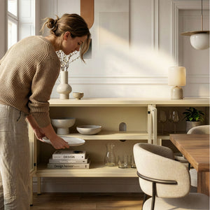 Vitrina cu 3 usi sticla Klippestad 118x35x55 cm camel [en.casa]