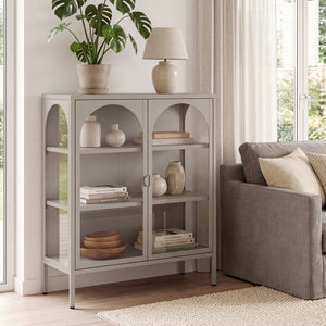 Vitrina cu 2 usi sticla Klippestad 95x80x35 cm camel [en.casa]