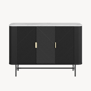 Servanta cu 3 usi Olvehok 110x40x77 cm alb marmorat/negru [en.casa]