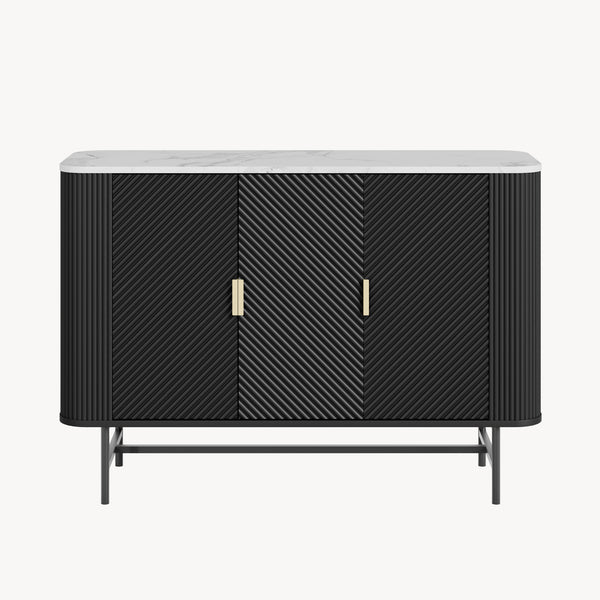 Servanta cu 3 usi Olvehok 110x40x77 cm alb marmorat/negru [en.casa]