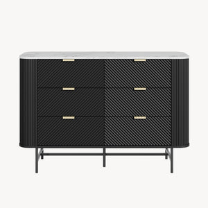 Comoda cu 6 sertare Olvehok 81x120x40 cm alb marmorat/negru [en.casa] 