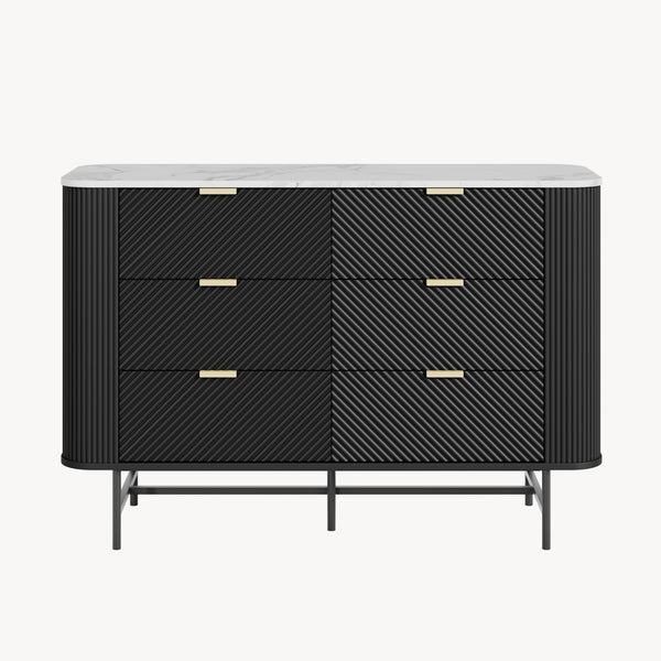 Comoda cu 6 sertare Olvehok 81x120x40 cm alb marmorat/negru [en.casa] 