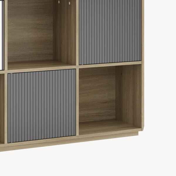 Comoda cu 3 usi si 3 rafturi Trömi 75x120x30 cm efect stejar/gri [en.casa]
