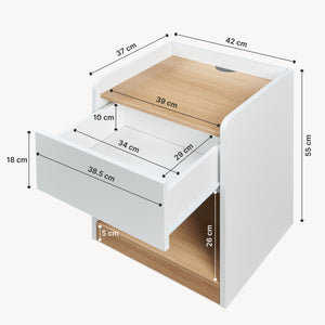 Noptiera cu sertar Kuorshare 55x42x37 cm alb/efect stejar [en.casa]