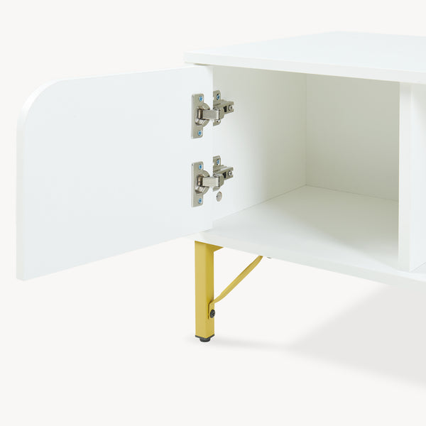 Masuta cafea cu usa si spatiu depozitare Reyri 80x45x42 cm alb/auriu [en.casa]