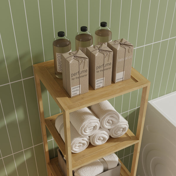 Raft baie cu cos detasabil pentru rufele murdare Anun 130x36x33 cm efect lemn/bej [en.casa]
