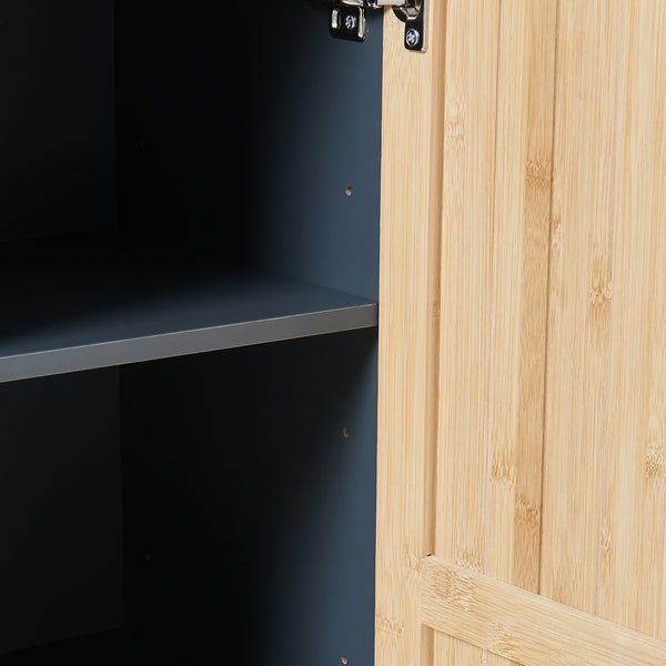 Dulap midi baie cu front din bambus si 3 spatii interioare Svanes 90x30x30 cm gri inchis/natur [en.casa]