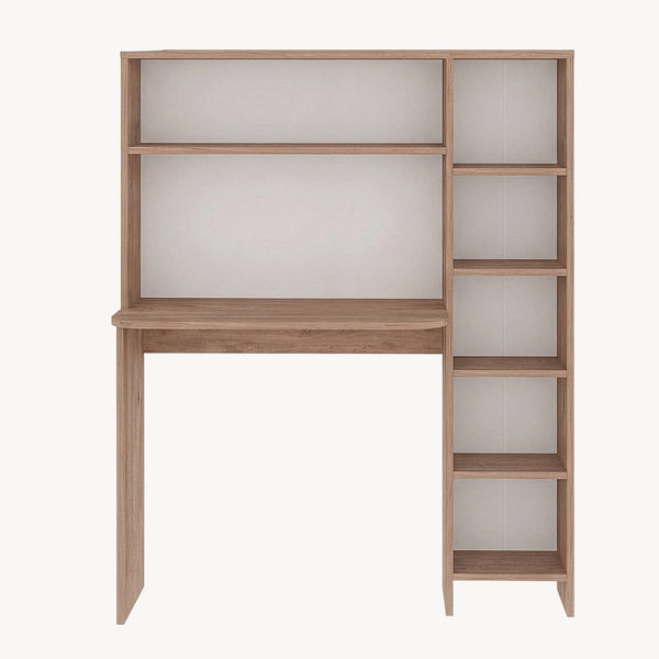 Birou cu raft incorporat Onega 143x114x40 cm efect lemn [en.casa]