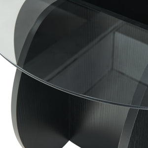 Masă de cafea Karhuvandi cu blat de sticlă Ø70x40 cm Negru/Gri [en.casa]