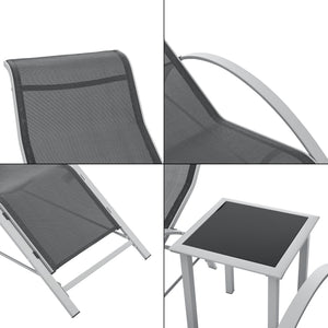 Set mobilier gradina Binetto 2 sezlonguri 1 masa gri/negru [en.casa]