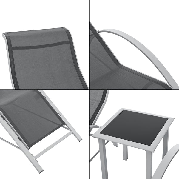 Set mobilier gradina Binetto 2 sezlonguri 1 masa gri/negru [en.casa]