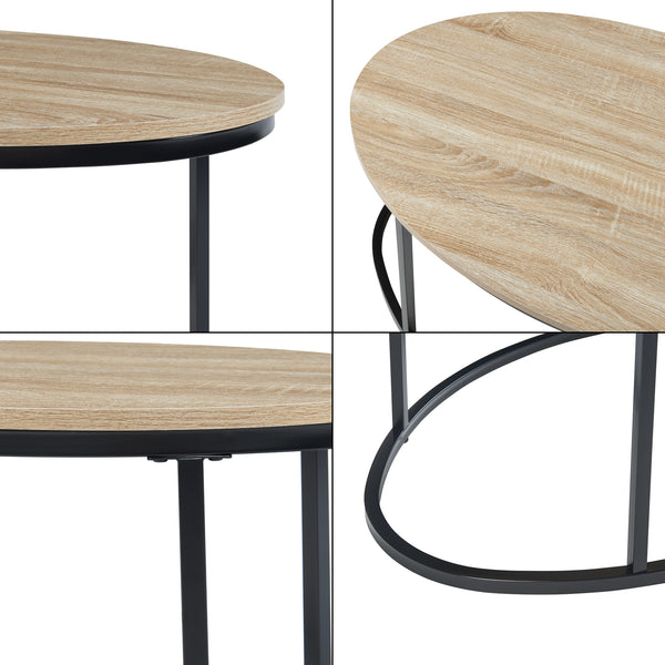 Set 2 masute cafea masuri diferite Niederlande otel PAL negru/efect stejar [en.casa]