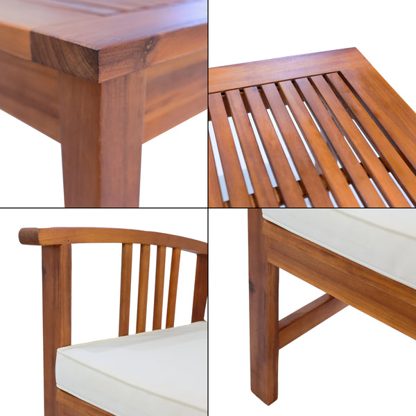 Set masa cu 1 banca si 2 scaune gradina Brissogne lemn efect lemn bej [en.casa]
