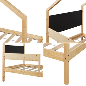Pat casuta copii cu pat extensibil si 2 saltele Sodankylä 200x90cm natur negru [en.casa]