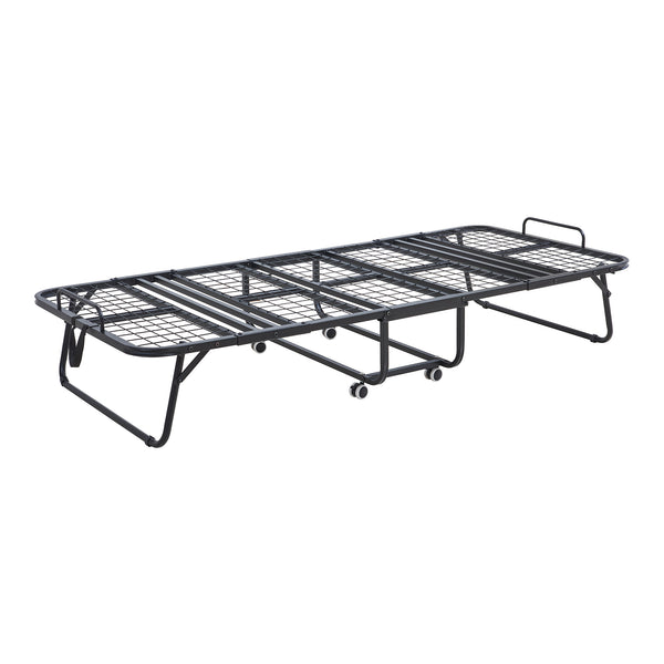 Pat metalic pliabil cu saltea spuma memorie Borjavle 200 x 90 cm negru [en.casa]