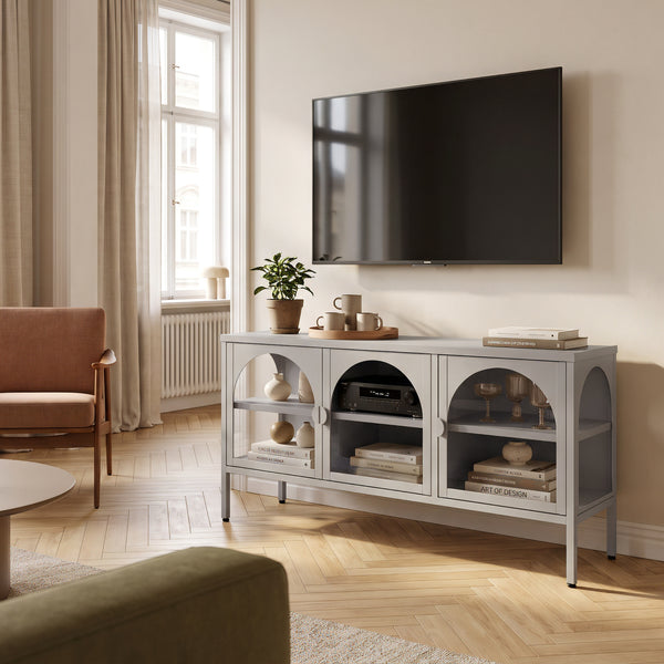 Vitrina cu 3 usi sticla Klippestad 118x35x55 cm gri cald [en.casa]