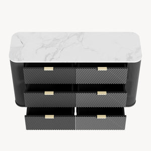 Comoda cu 6 sertare Olvehok 81x120x40 cm alb marmorat/negru [en.casa] 