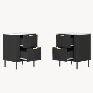 Set 2 buc noptiera cu sertare Olvehok 55x52x38 cm albmarmorat/negru [en.casa]
