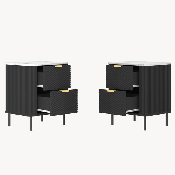 Set 2 buc noptiera cu sertare Olvehok 55x52x38 cm albmarmorat/negru [en.casa]