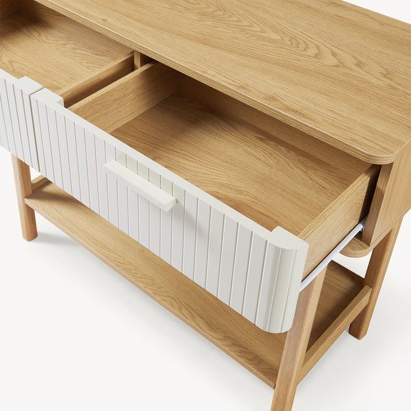 Masa consola cu 2 sertare Ferrersp 100x40x80 cm efect stejar/oatmeal [en.casa]