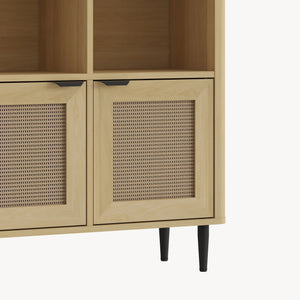 Comoda cu 2 usi si 2 rafturi Lukhomso 85x75x30 cm efect stejar/efect ratan/negru [en.casa]