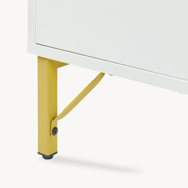 Masuta cafea cu usa si spatiu depozitare Reyri 80x45x42 cm alb/auriu [en.casa]