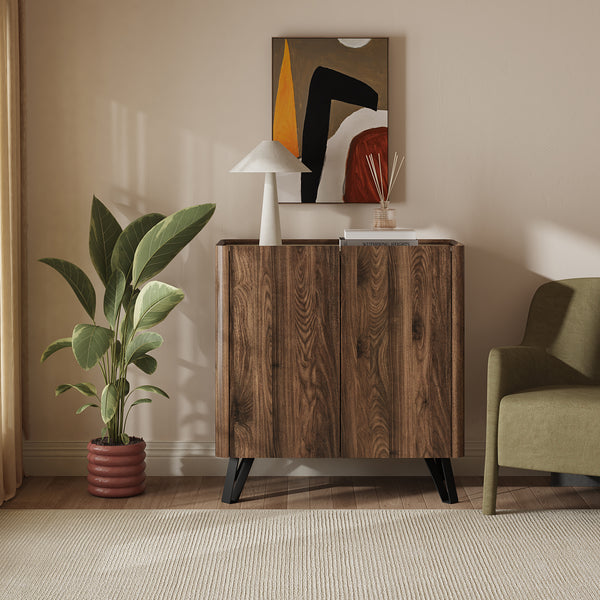 Comodă Trorlon 83x80x40 cm aspect nuc/travertin [en.casa]