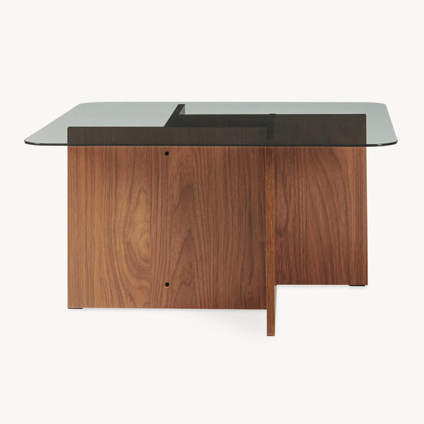 Masă de cafea Benexjö cu blat de sticlă 70x70x36 cm aspect nuc/gri [en.casa]