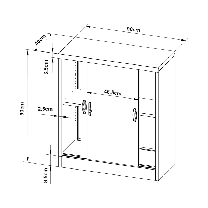 Schiță cotată Dulap pentru dosare Rieti oțel 90x40x90 cm în diferite culori [en.casa]