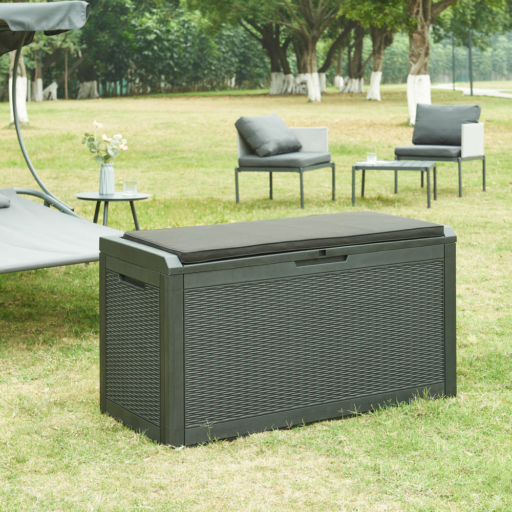 Aufbewahrungsbox Atella 122x54,5x65cm Schwarz, Rattanoptik [casa.pro] - premiumXL