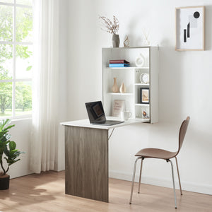 Birou perete pliabil Greve 80x62x16cm apl alb/efect lemn [en.casa]