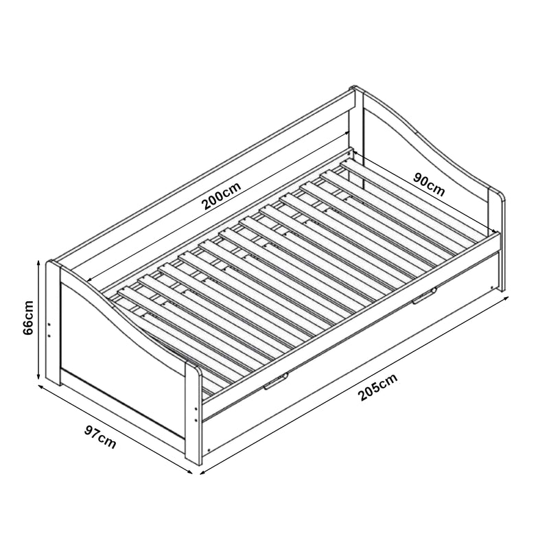 Schiță cotată Canapea Sofia cu pat suplimentar extensibil 200 Kg culori diferite [en.casa] 