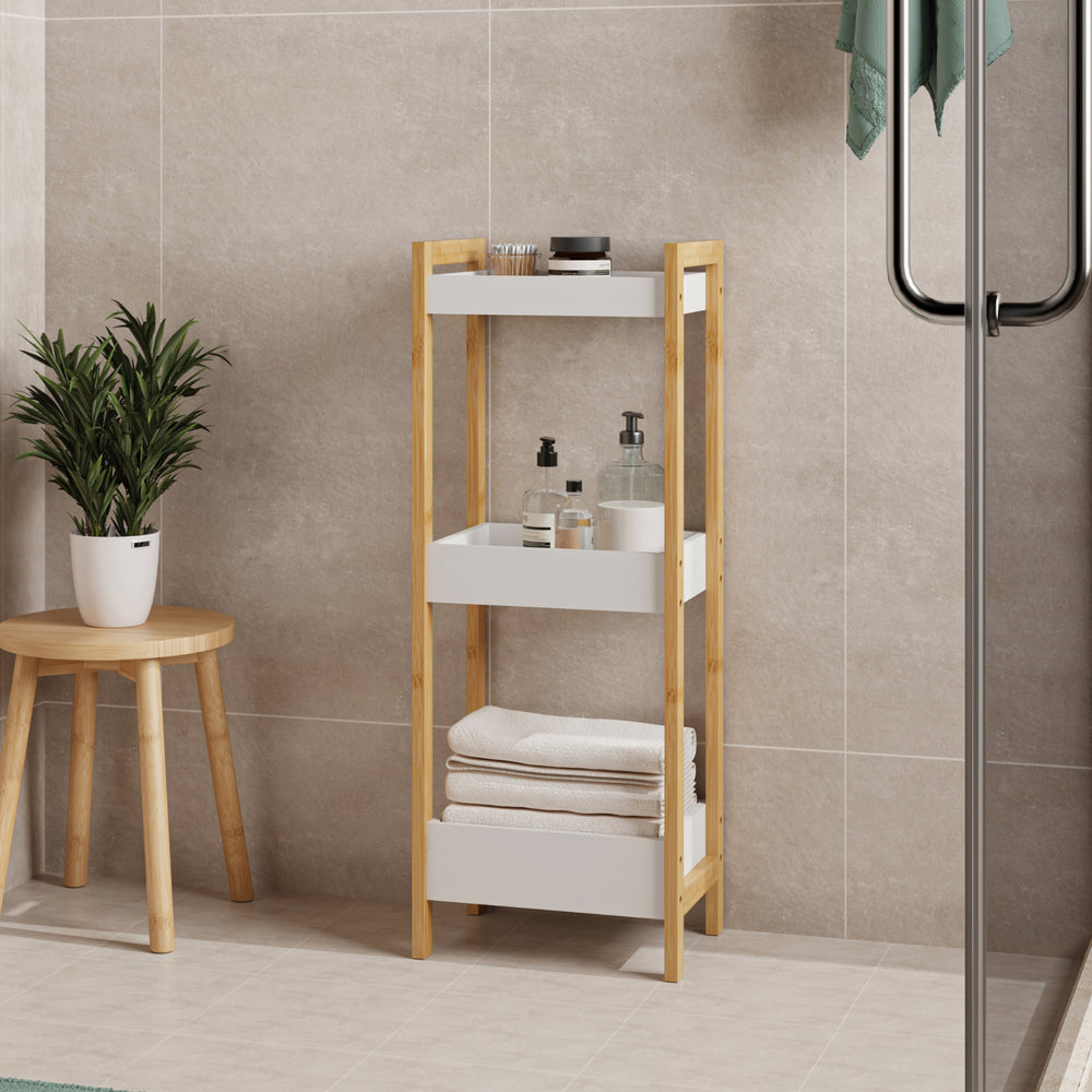 Raft baie design ingust Anun 74x28x20 cm natur/alb [en.casa]