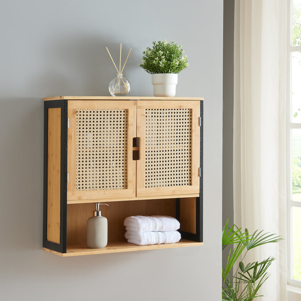 Dulap perete Tervola 60x60x20cm MDF bambus natur negru [en.casa]