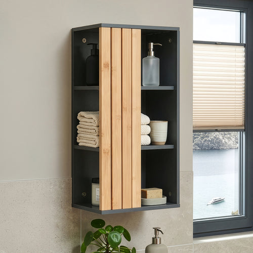 Dulap perete baie Svanes 60x30x20 cm gri inchis/natur [en.casa]