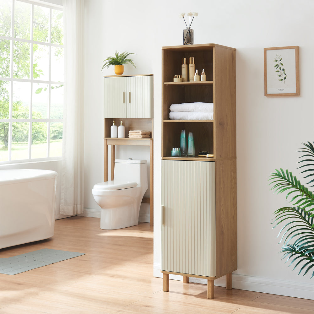 Dulap inalt baie Ferrersp 160x42x35 cm efect stejar/oatmeal/natur [en.casa]