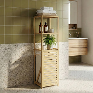 Raft baie cu cos detasabil pentru rufele murdare Anun 130x36x33 cm efect lemn/bej [en.casa]