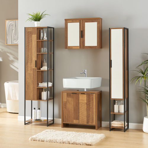 Set 4 piese mobilier baie Namsskogan efect lemn nuc [en.casa]
