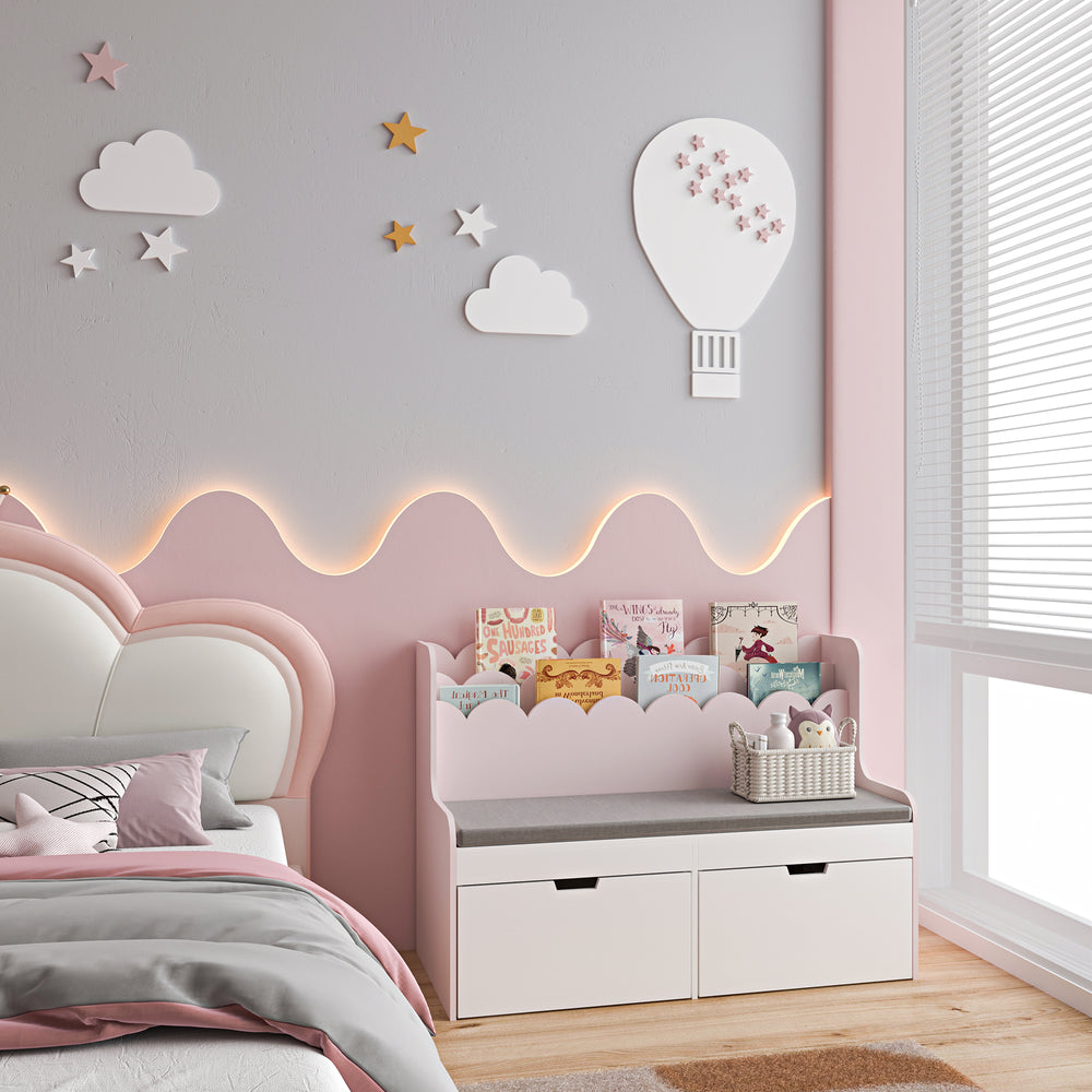 Kindersitzbank mit Regal Vestnes 100x45x70 cm Cotton Candy/Weiß [en.casa] - premiumXL